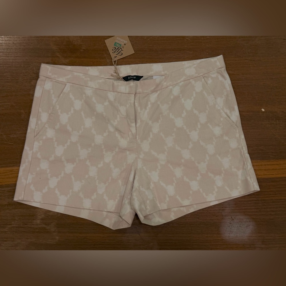 J. Crew Women's High Waist Patterned Shorts - peachCream and white Cotton Zip Up